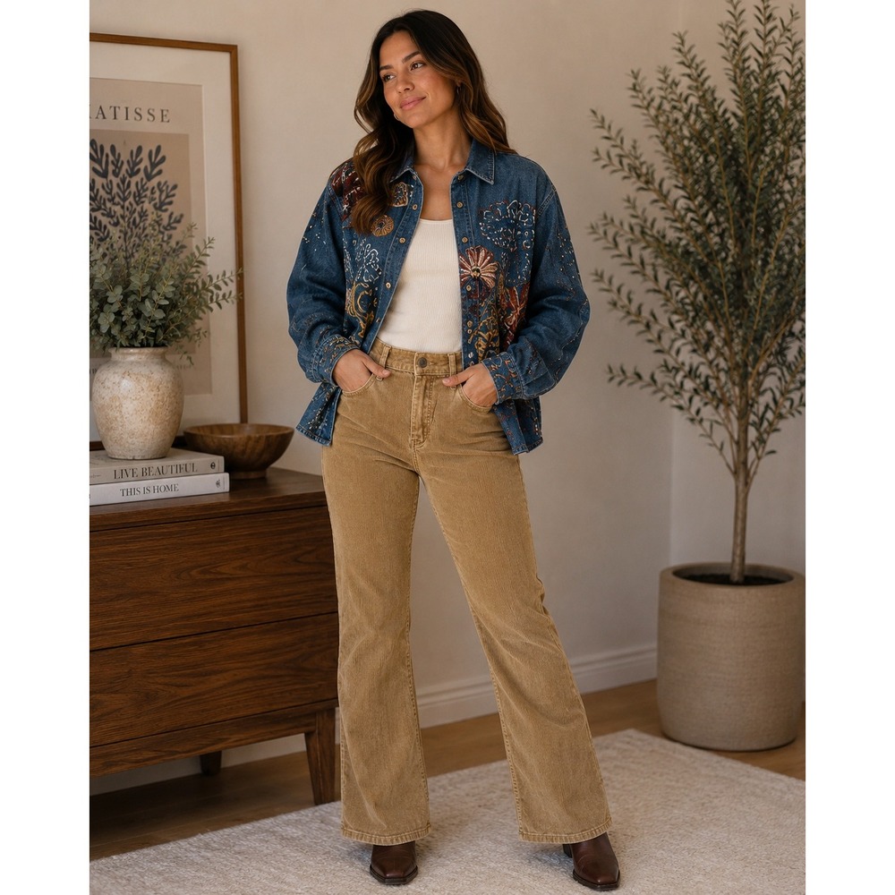 JAG Corduroy Pants Women 10 Tan High Rise Boot Leg Western Boho Heritage Classic